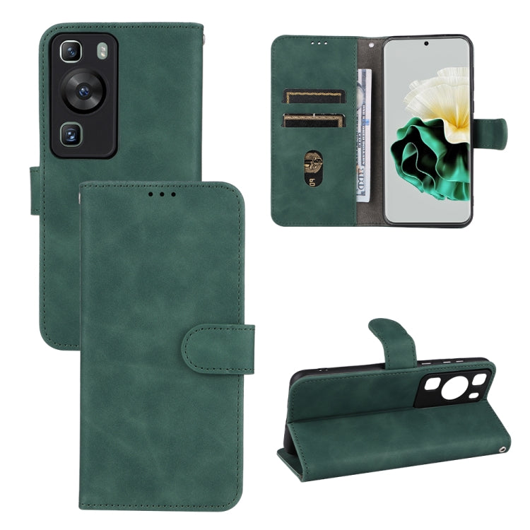 Green leather flip phone wallet case with card slots and kickstand