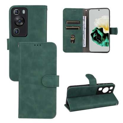 Green leather flip phone wallet case with card slots and kickstand