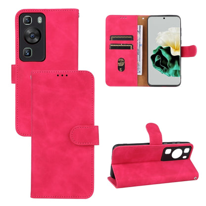 Rose red leather flip phone wallet case with card slots and kickstand