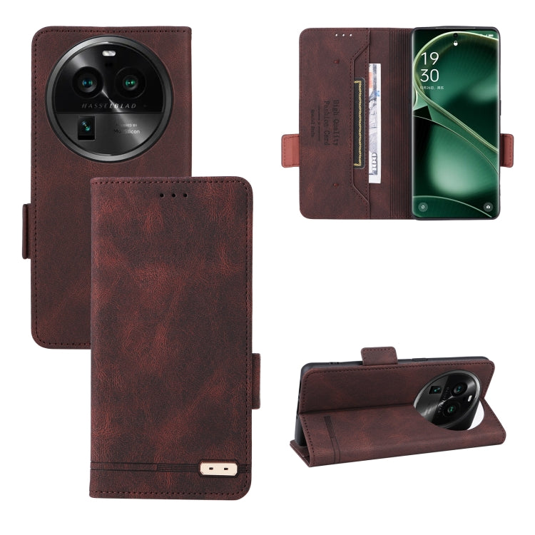 Brown magnetic clasp flip leather phone case with card slots and camera cutout