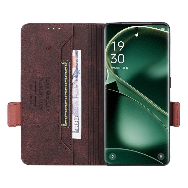 Brown magnetic clasp leather phone case with interior card slots and side cover