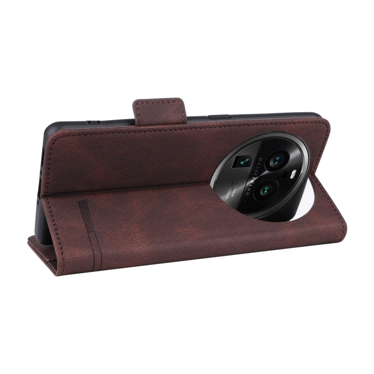 Brown magnetic clasp flip leather phone case with folio stand and camera opening