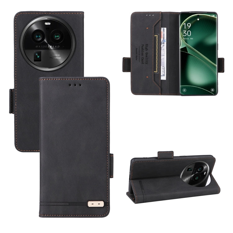Magnetic clasp flip leather phone case in dark gray/black with card slots and kickstand