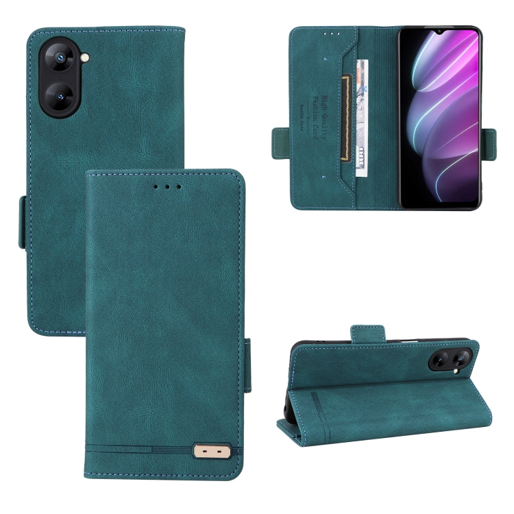 Magnetic clasp flip leather phone case in teal blue, slim wallet style with stand
