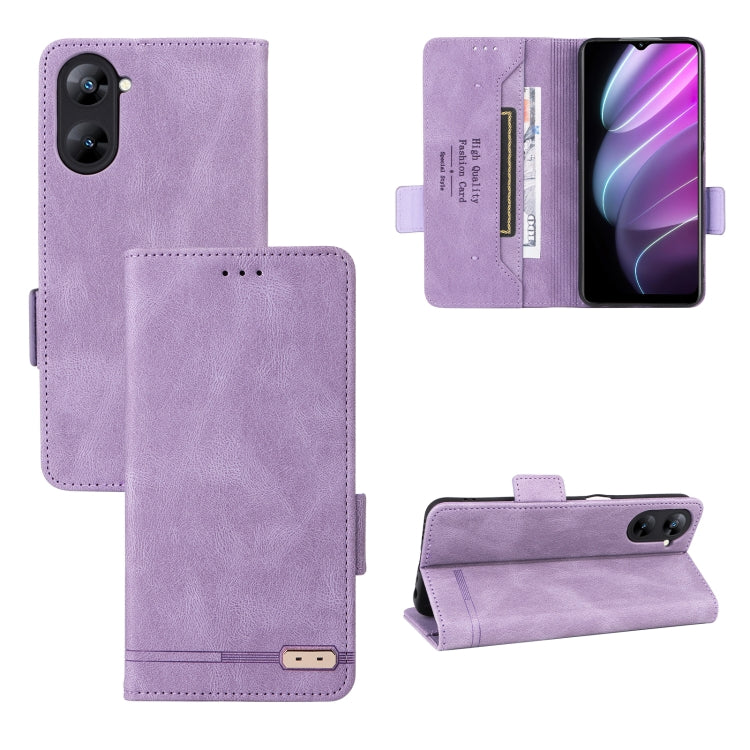 Magnetic clasp flip leather phone case in lavender purple with card slots and stand