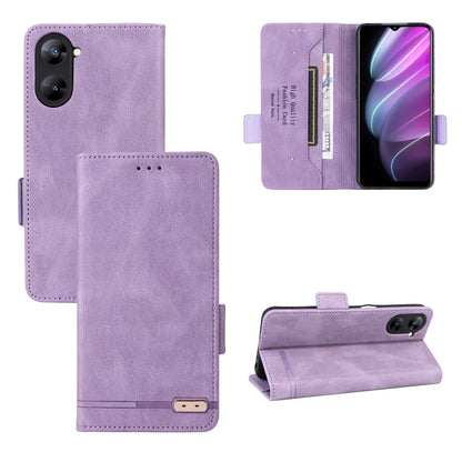Magnetic clasp flip leather phone case in lavender purple with card slots and stand