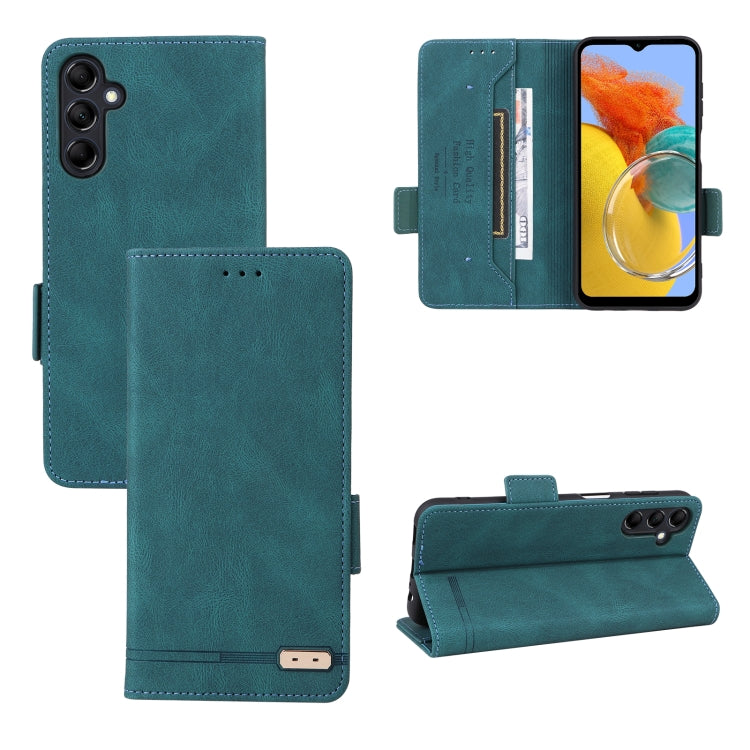 Magnetic clasp leather phone case with flip cover and card slot, teal blue.
