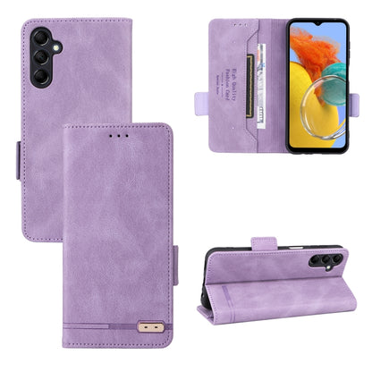 Magnetic clasp leather phone case with flip cover and card slot, lavender purple.