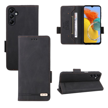 Magnetic clasp leather phone case with flip cover and card slot, dark charcoal black.