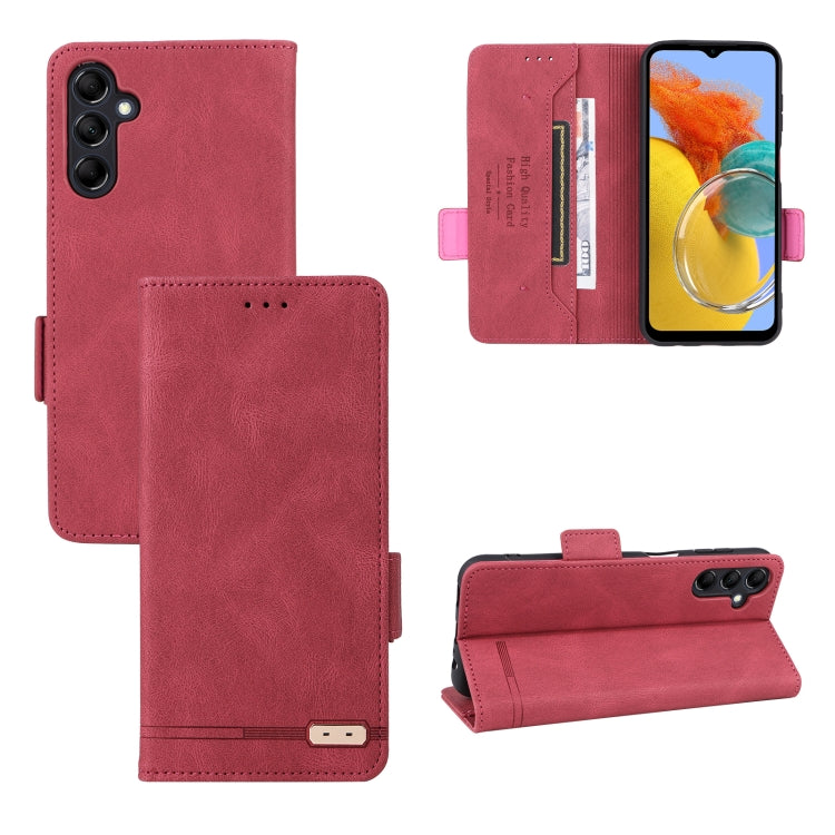 Magnetic clasp leather phone case with flip cover and card slot, dusty rose red.