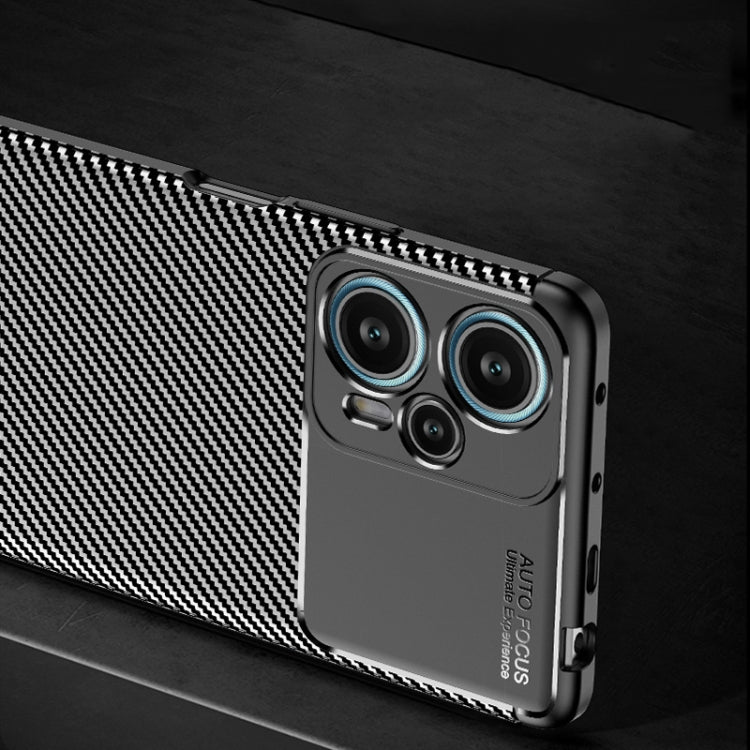 Carbon fiber TPU phone case, back view with triple camera cutouts and side buttons