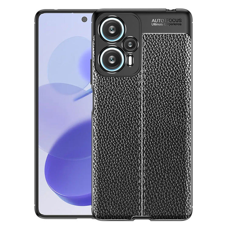 Black litchi-texture TPU phone case with raised camera cover