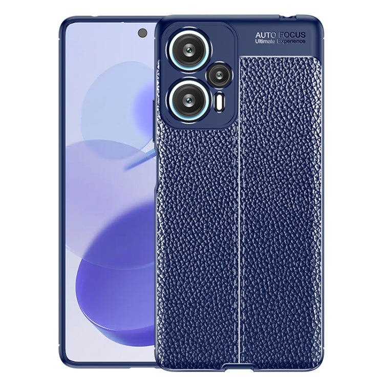 Blue litchi-texture TPU phone case with raised camera openings