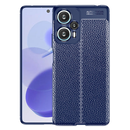 Blue litchi-texture TPU phone case with raised camera openings
