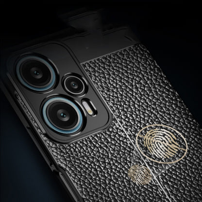 Black litchi-texture TPU phone case with camera module and textured grip
