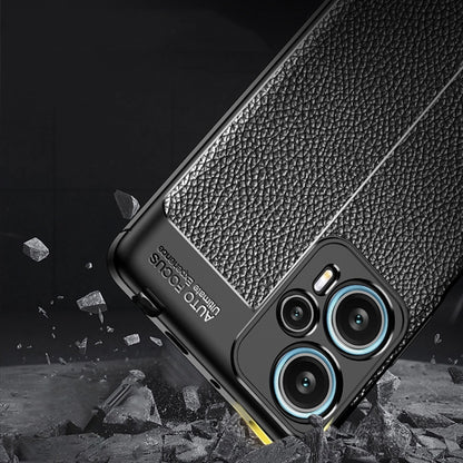 Black litchi-texture TPU phone case with raised camera lens rings