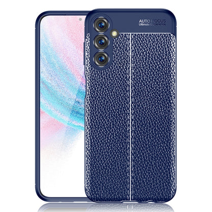Blue litchi-texture TPU phone case with camera cutouts and protective edges
