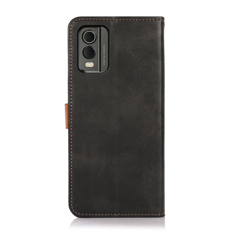 Black cowhide texture flip phone case with camera cutout and side card slot.