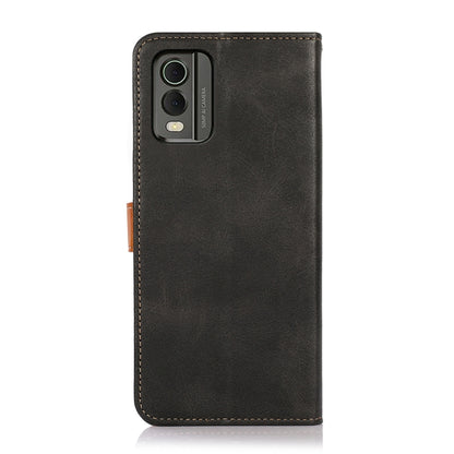 Black cowhide texture flip phone case with camera cutout and side card slot.