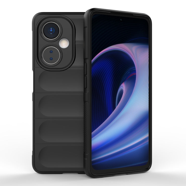 Black phone case for OnePlus Nord CE 3 with camera cutouts and raised edges