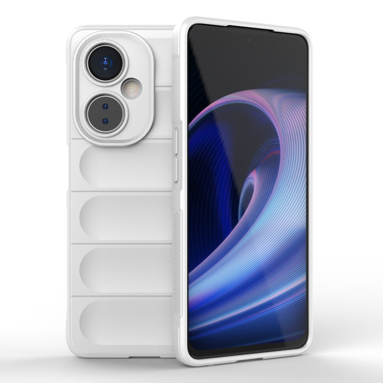 White phone case for OnePlus Nord CE 3 with camera cutouts and raised edges