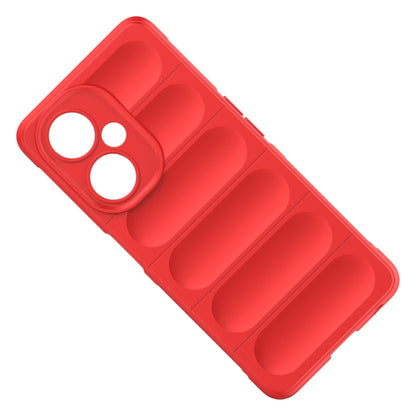 Red phone case with circular camera cutouts and ridged back