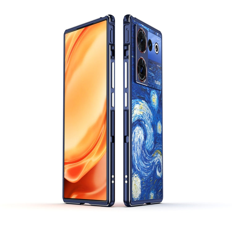 Blue metal frame phone case with lens cover, protective camera rings, for ZTE nubia Z50 Ultra