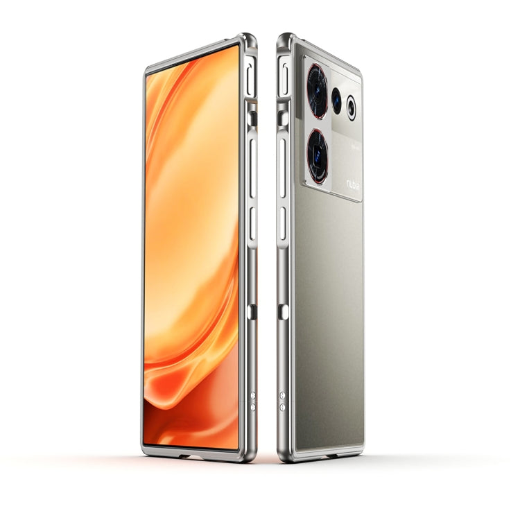 Silver metal frame phone case with lens cover, edge accents, protects camera lenses