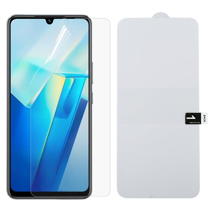 Full-screen hydrogel screen protector film with bubble-free edge cutouts