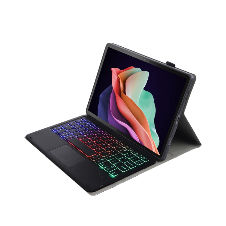 Ultra-thin detachable keyboard leather case with touchpad, black fold stand with backlit keyboard