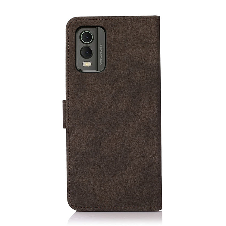 Brown matte leather phone case with camera cutouts and stitched edges