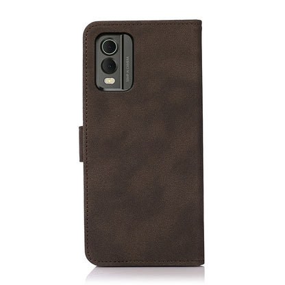 Brown matte leather phone case with camera cutouts and stitched edges