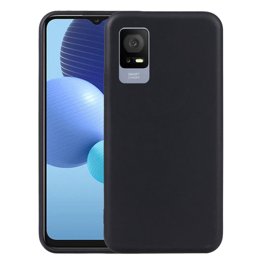 Black TPU phone case with camera cutout for a TCL 406-sized phone
