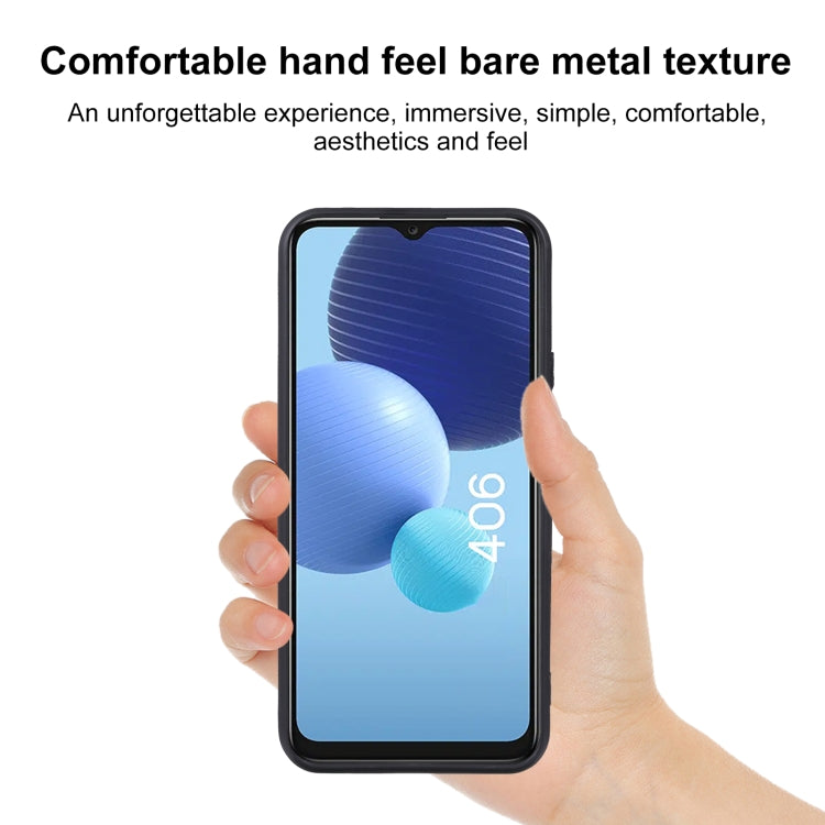 TPU phone case in black, with front opening shown while held in hand