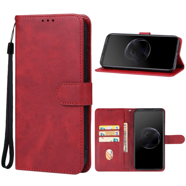 Red leather wallet phone case with flip cover and wrist strap