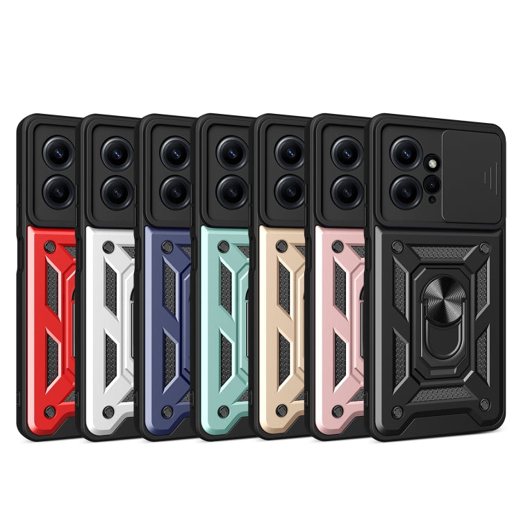 Assorted color rugged phone cases with sliding camera cover and ring stand