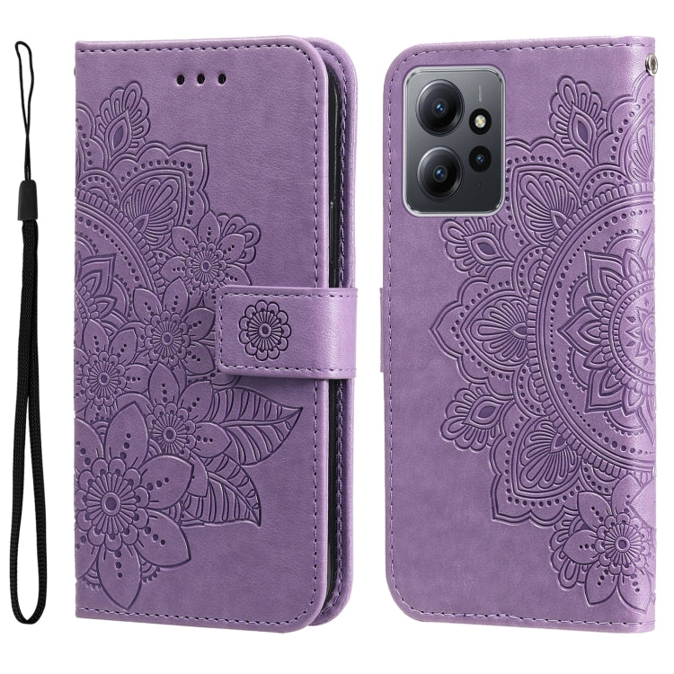 Purple embossed floral leather wallet phone case with magnetic strap and card slots