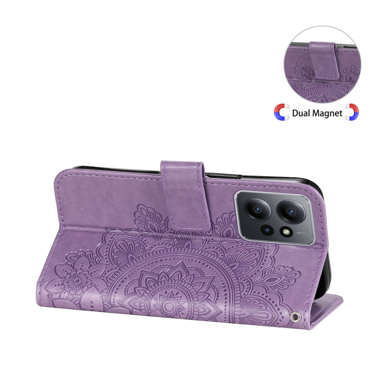 Purple embossed floral leather folio phone case with magnetic closure and card slots