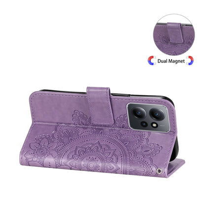 Purple embossed floral leather folio phone case with magnetic closure and card slots