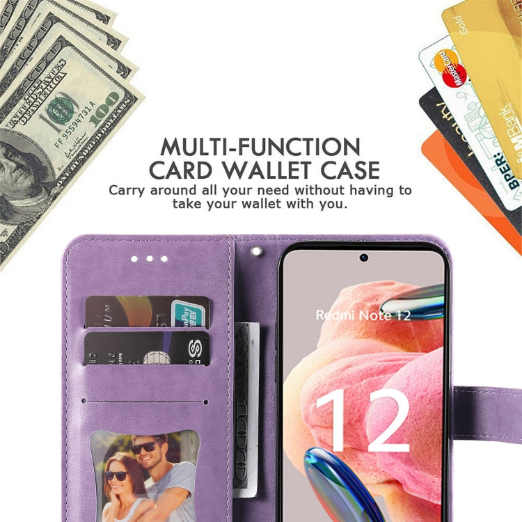 Purple embossed floral leather wallet phone case with multi-card holder compartments