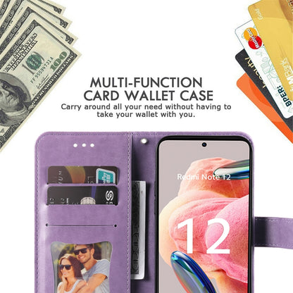 Purple embossed floral leather wallet phone case with multi-card holder compartments