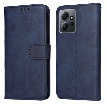 Blue flip leather phone case with folio flap and front card slot panel