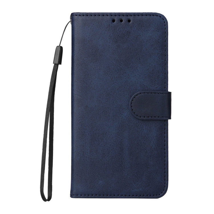 Blue flip leather phone case with wrist strap and folio flap