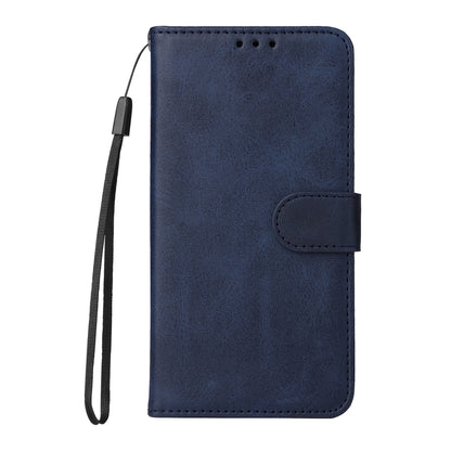 Blue flip leather phone case with wrist strap and folio flap