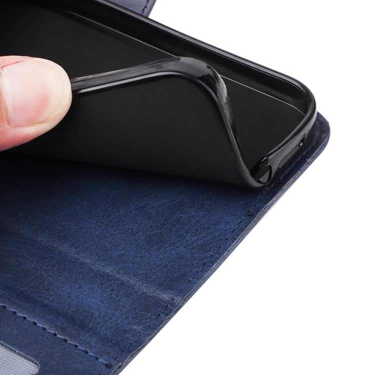 Blue leather phone case interior pocket with visible phone edge