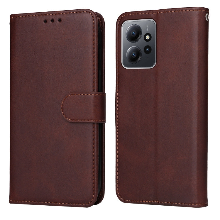 Brown calf-texture flip leather phone case with front cover and side strap