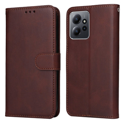 Brown calf-texture flip leather phone case with front cover and side strap