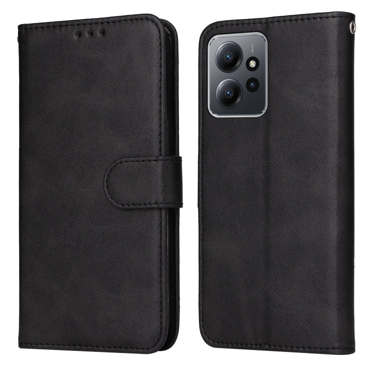 Black calf-texture flip leather phone case with front flap and rear camera opening