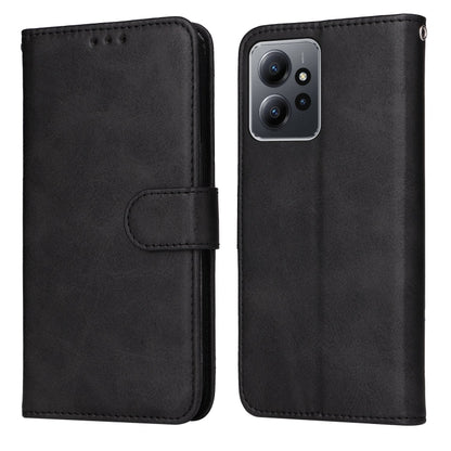 Black calf-texture flip leather phone case with front flap and rear camera opening