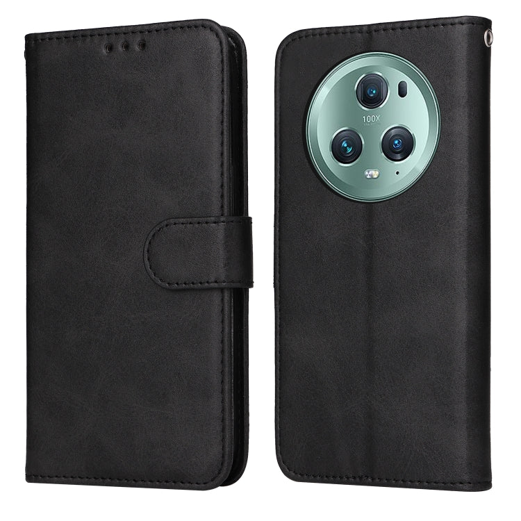 Black flip leather phone case with front cover and rear camera cutout